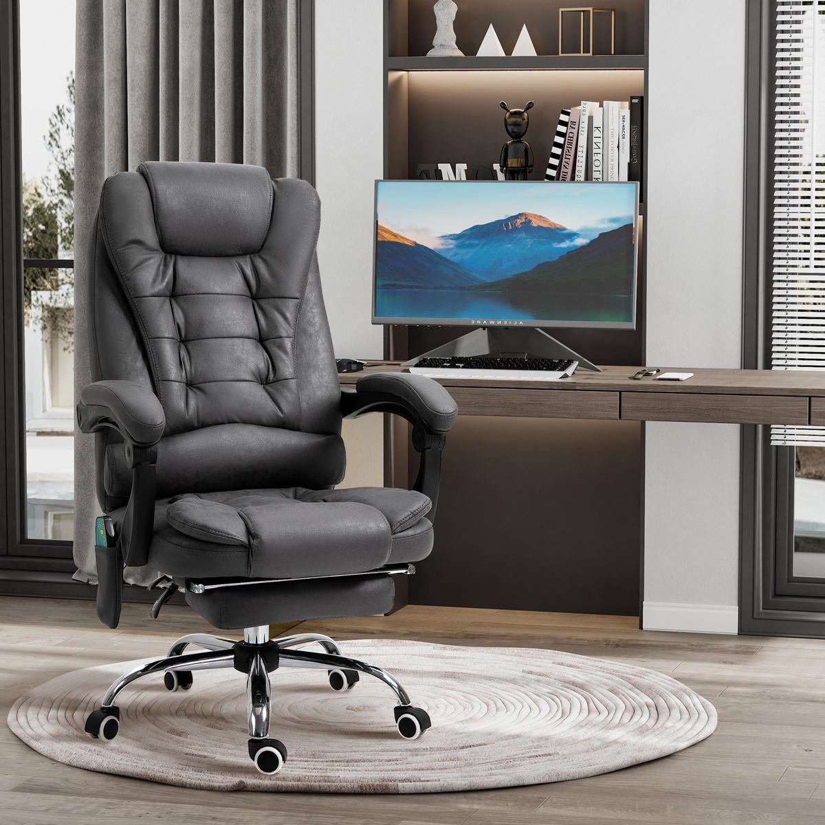 BÜROSTUHL mit Massagefunktion, Ergonomisch Schreibtischstuhl mit Liegefunktion - Blau/Silberfarben, Kunststoff/Textil (70/119/65cm) - Vinsetto