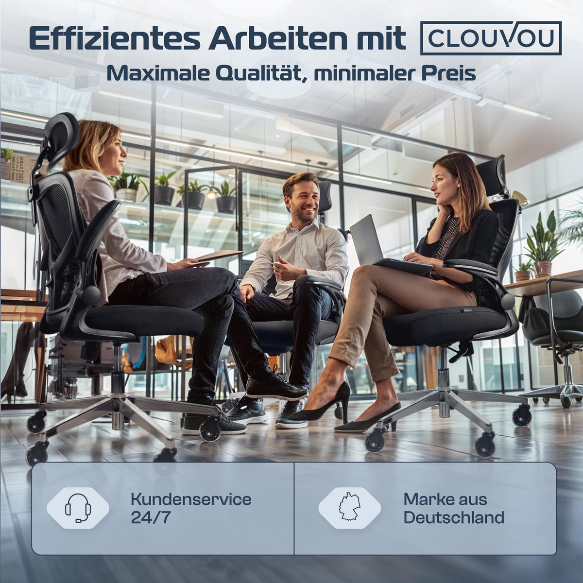 BÜROSTUHL SmartSeat Schwarz - Silberfarben/Schwarz, Kunststoff/Textil (70/142/70cm) - Clouvou