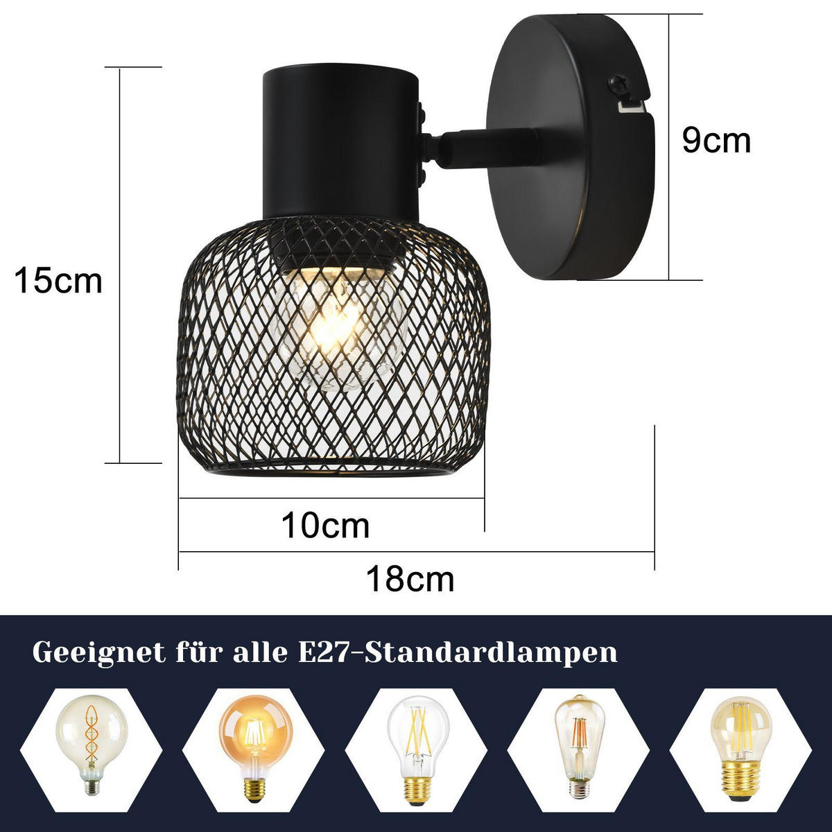 DECKENLEUCHTE Helligold 15/16/10 cm - Schwarz, Metall (10/15/16cm) - ZMH