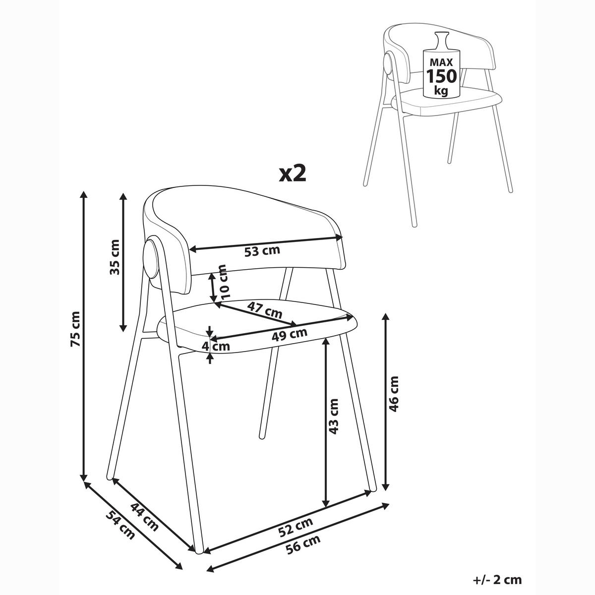 ESSZIMMERSTUHL 2er-Set Hellbeige Alanson - Beige, Textil (56/75/54cm) - Beliani
