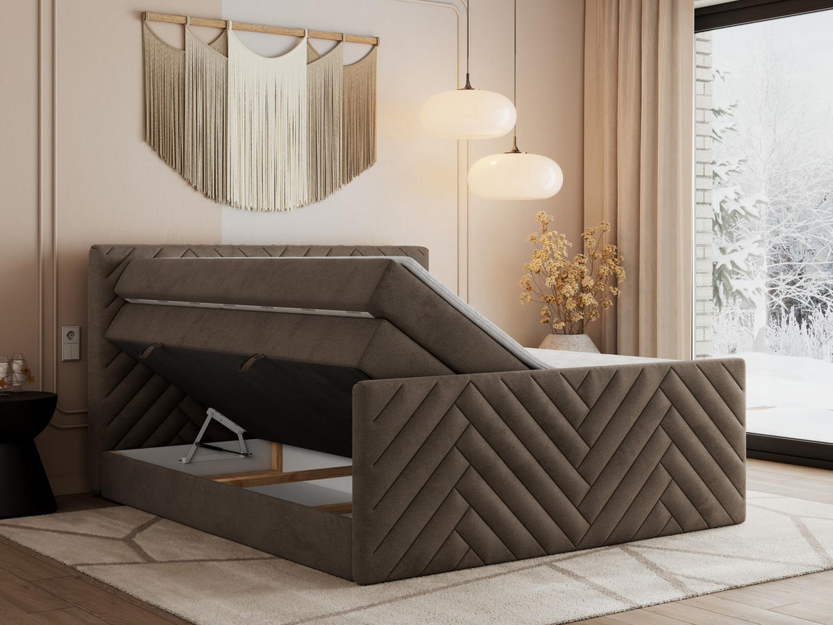 BOXSPRINGBETT PARIS KING DUO - 120/200 - Braun Velvet - H3 - Braun, Holz/Textil (120/200cm) - MKS