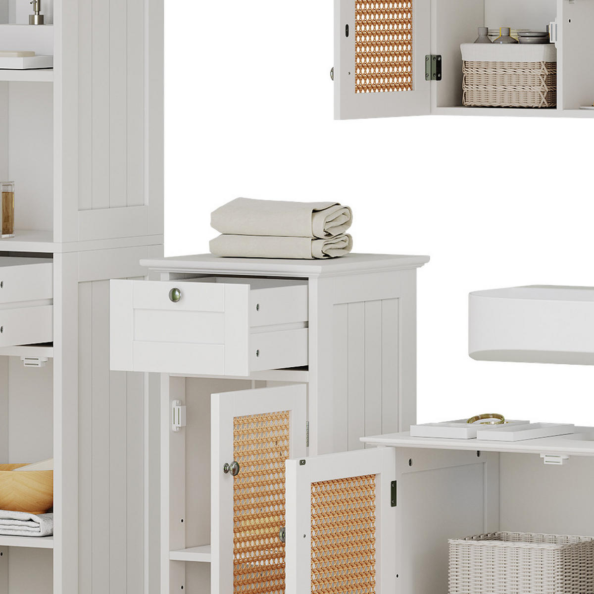 BADMÖBEL-SET Rosario Weiß 4 teilig, mit Hochschrank - Weiß, Holzwerkstoff (60/58/35cm) - Vicco