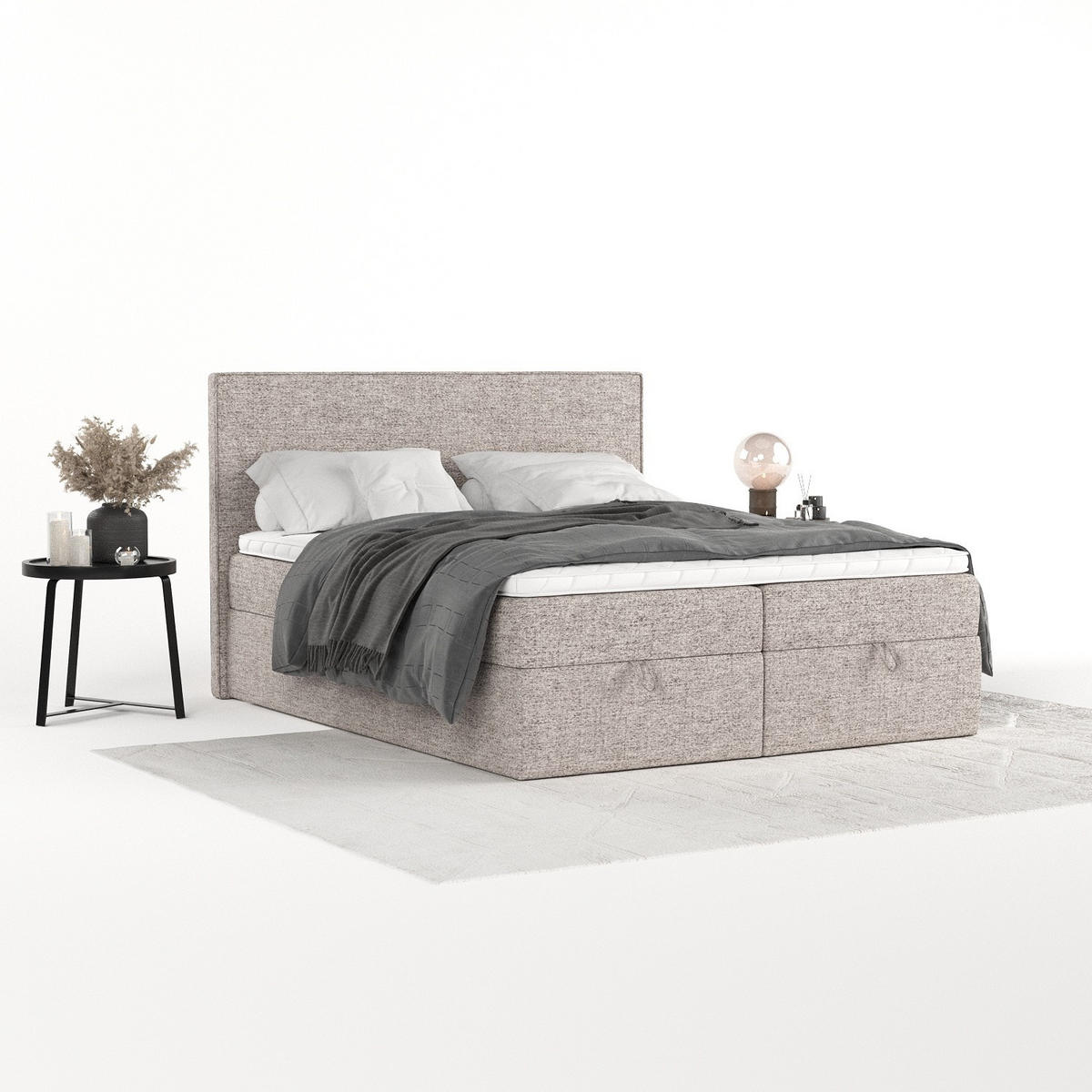 BOXBETT Velma 140/200 cm Beige im Neve Stoff - Beige/Schwarz, Holz/Holzwerkstoff (140/200cm) - AltaBeds