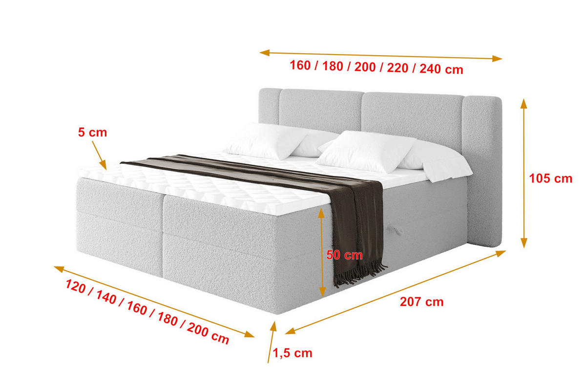 BOXBETT mit Matratze H3 - EVON - 140x200 cm Hellgrau - Hellgrau, Holzwerkstoff (140/200cm) - ALTDECOR