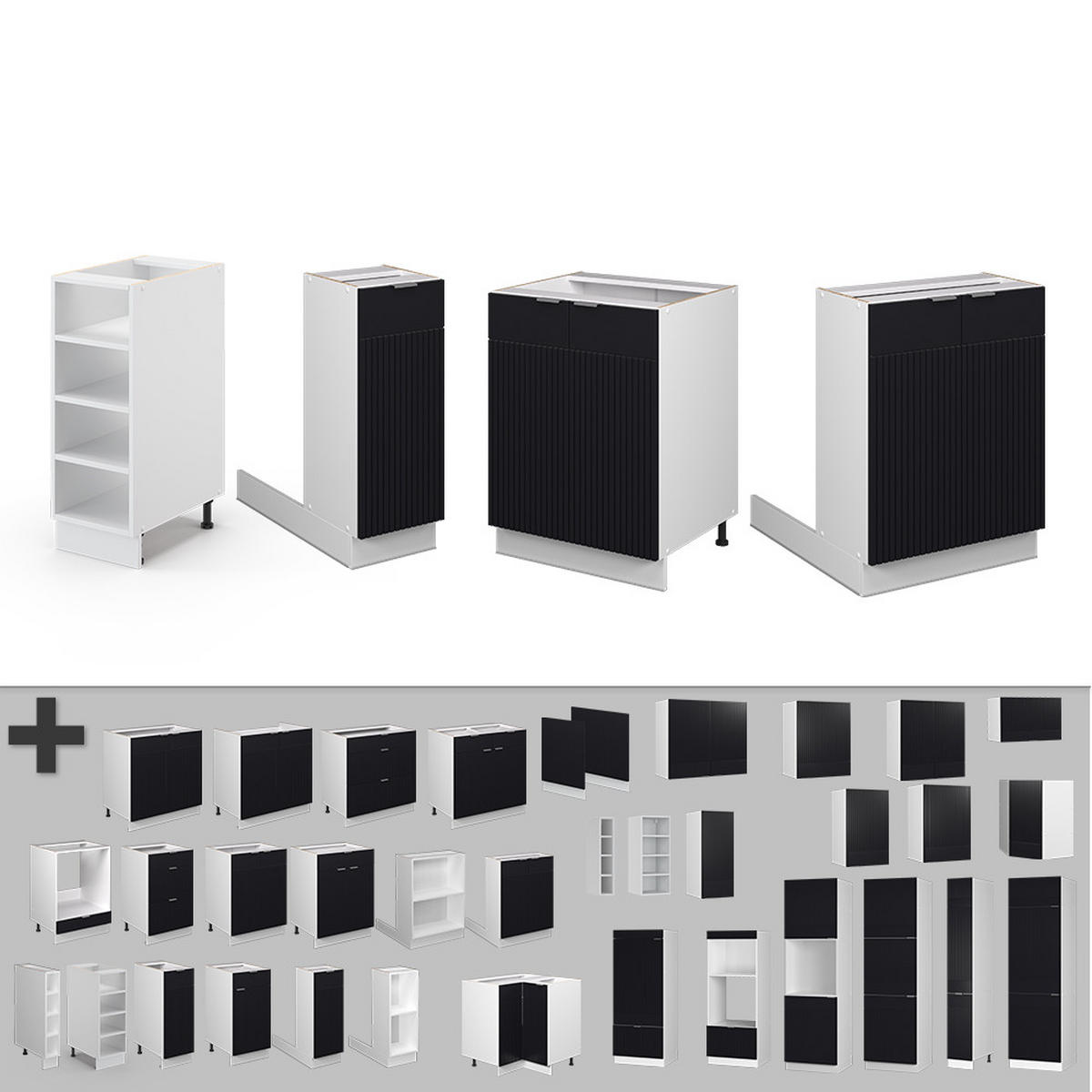 KUCHYŇSKÝ OSTROV Fame-Line, černé pruhy, 90 cm bez pracovní desky - bílá/černá, kompozitní dřevo (90/82/60cm) - Vicco