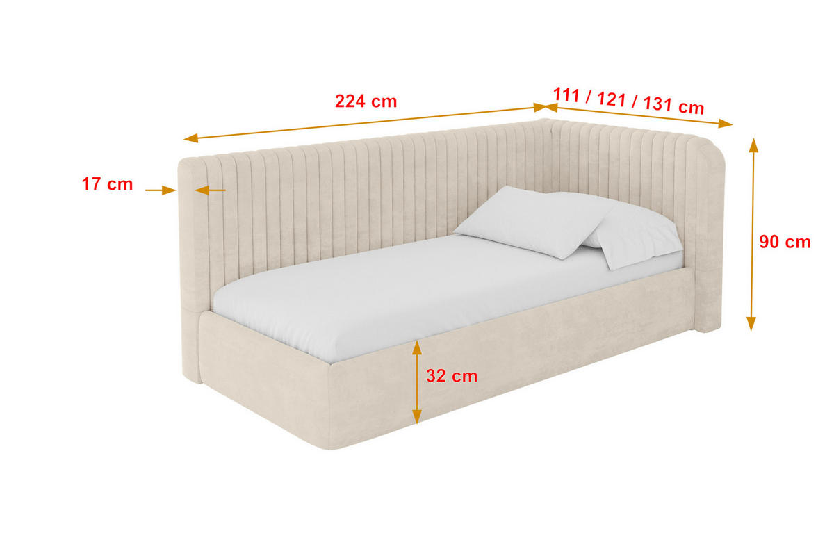 EINZELLBETT Jugendbett mit Bettkasten, Links - AURY 100x200 Beige - Beige, Holzwerkstoff/Textil (100/200cm) - ALTDECOR