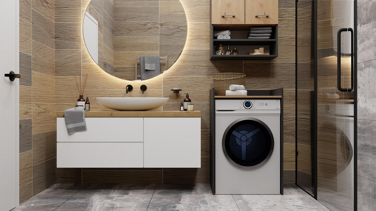 BADEZIMMERSCHRANK POLA NP für Waschmaschine - Anthrazit/Eiche Artisan, Holzwerkstoff (64/97.5/50cm) - CDF