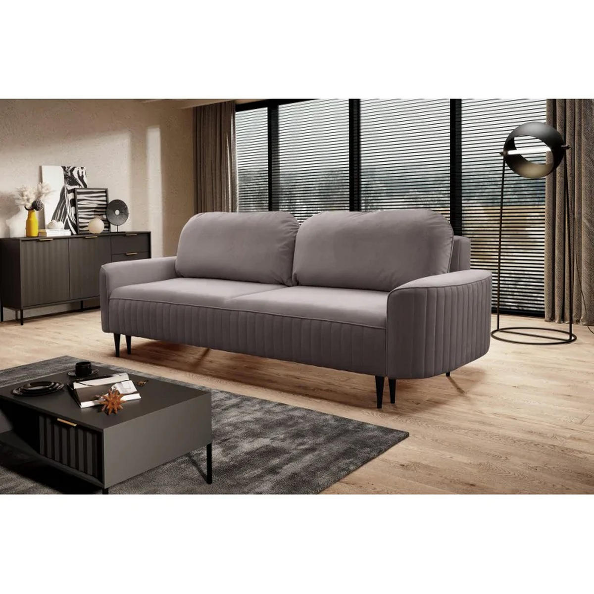 SCHLAFSOFA ANES, Sofa mit Schlaffunktion und Bettkasten, Farbe: Grau, Velourstoff - Grau, Textil (244/92/102cm) - Sepro Meble