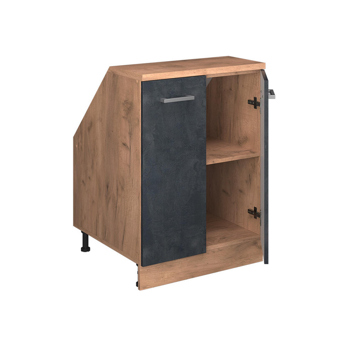 ORMARIĆ ZA KOSI KROV S VRATA Rion Crni Beton 60 x 81.6 cm s 2 vrata, korpus ormara dubine 60 cm - hrast medunac/crna, drvni materijal (60/83.8/60cm) - Vicco