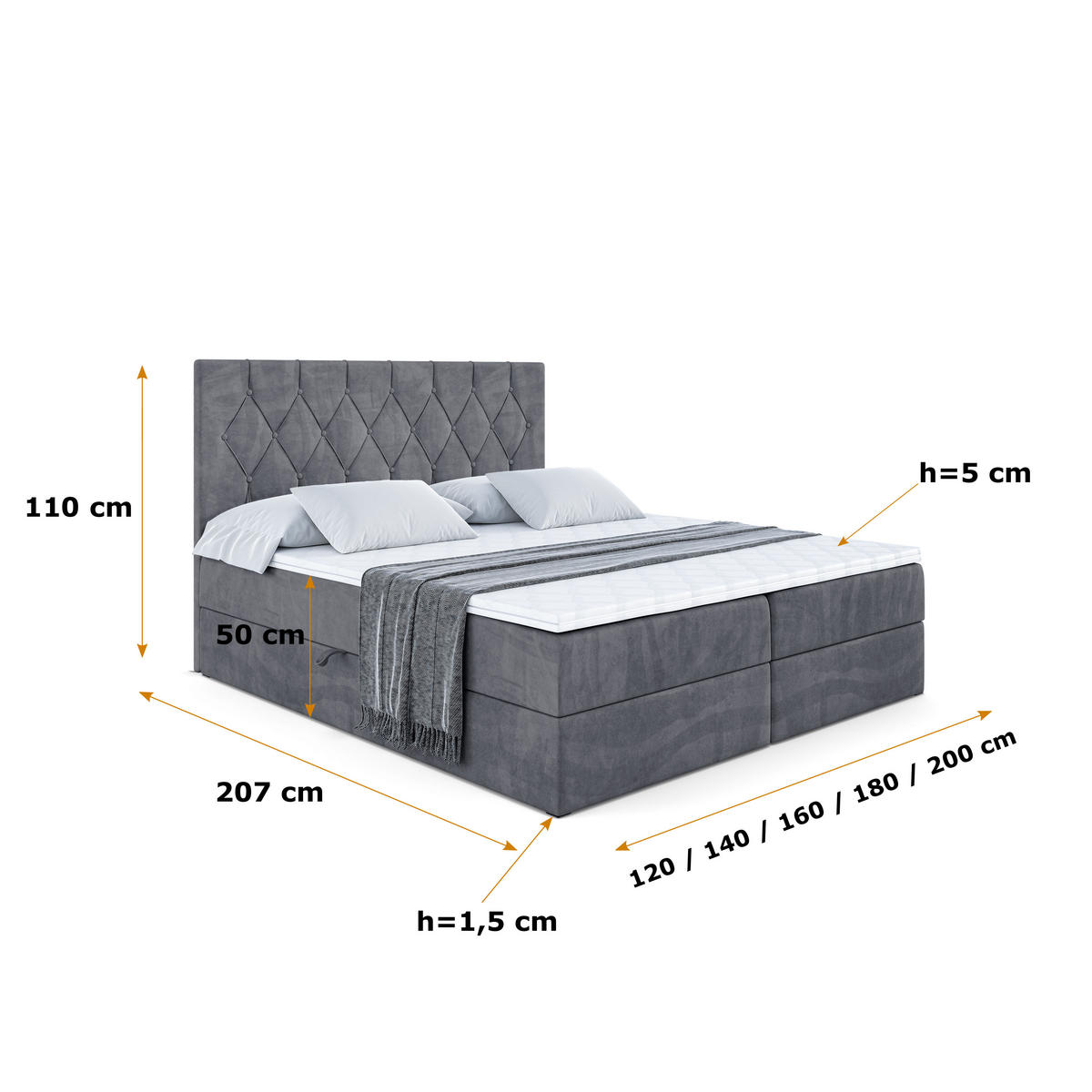 BOXBETT mit H4-Matratze und Lattenrost - VELANTO-BZ - 180x200 Schwarz Hochglanz - Dunkelgrau, Holzwerkstoff (180/200cm) - ALTDECOR