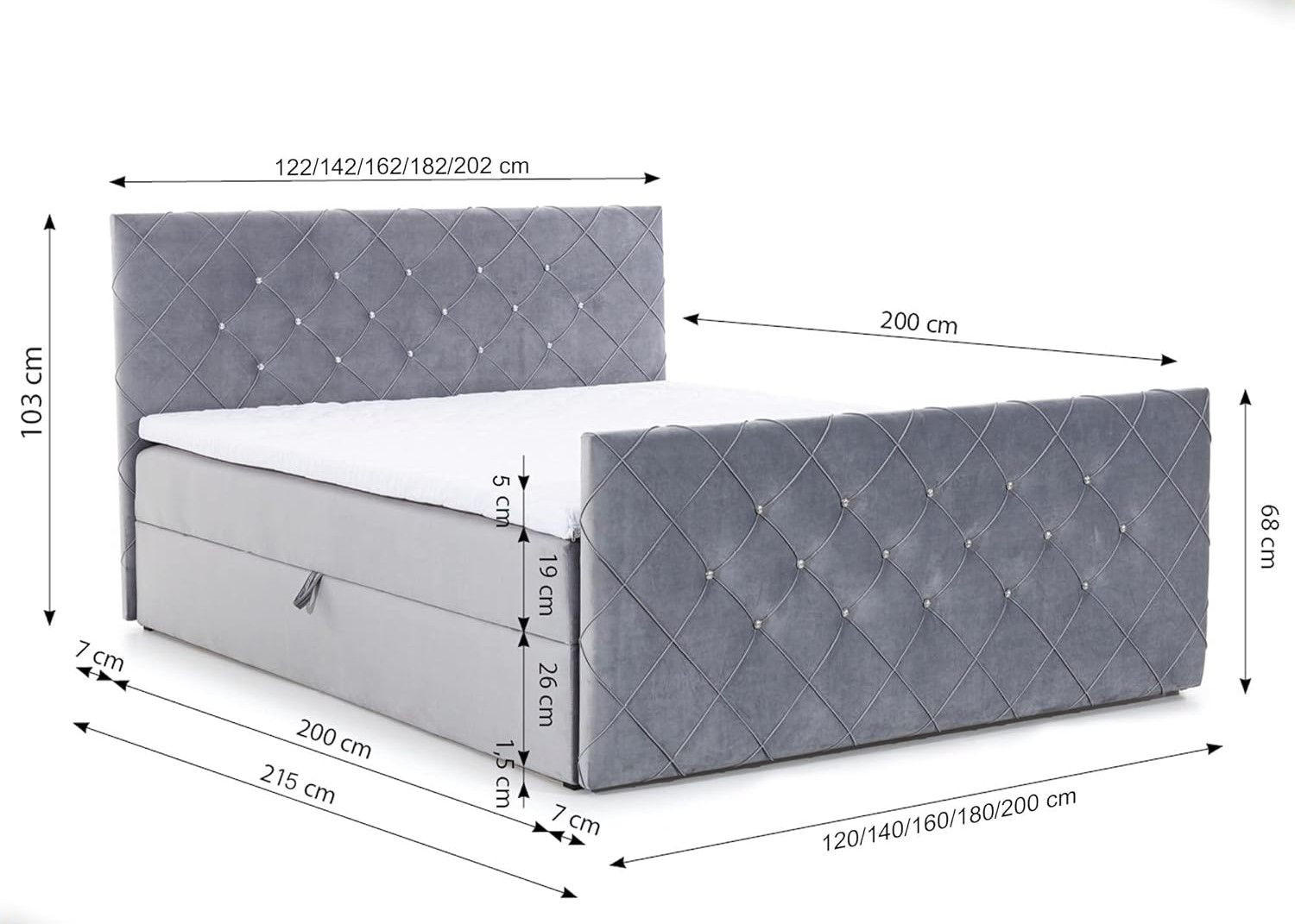 Thumbnail - AN-Moebel 4u Boxbett, Schwarz, Textil, H3, Rechteckig, 160x200 cm, Schlafzimmer, Betten, Boxspringbetten