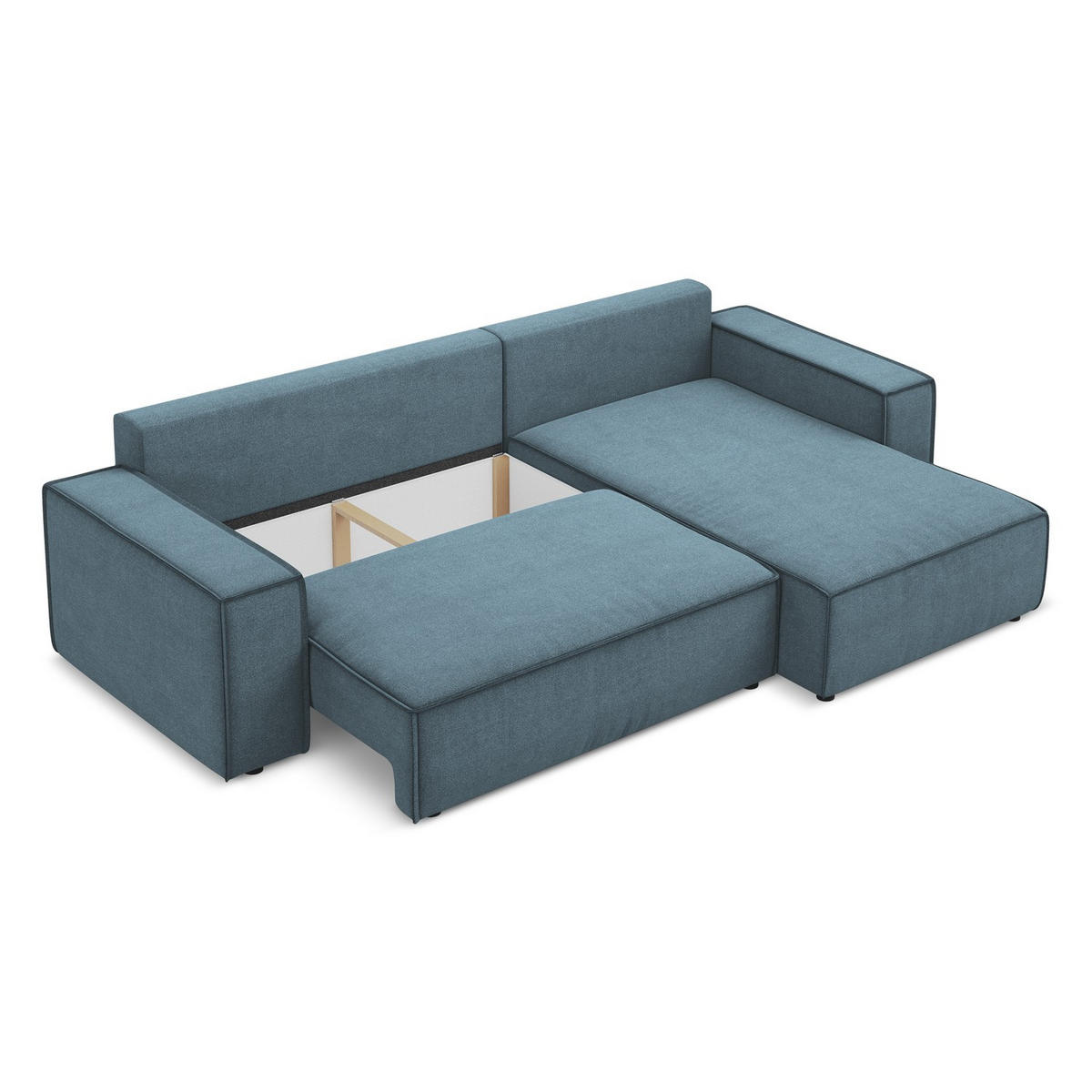 ECKSOFA mit Schlaffunktion Strukturstoff Stoff Blau - Blau/Schwarz, Kunststoff/Textil (290/185cm) - LaMiaSofa