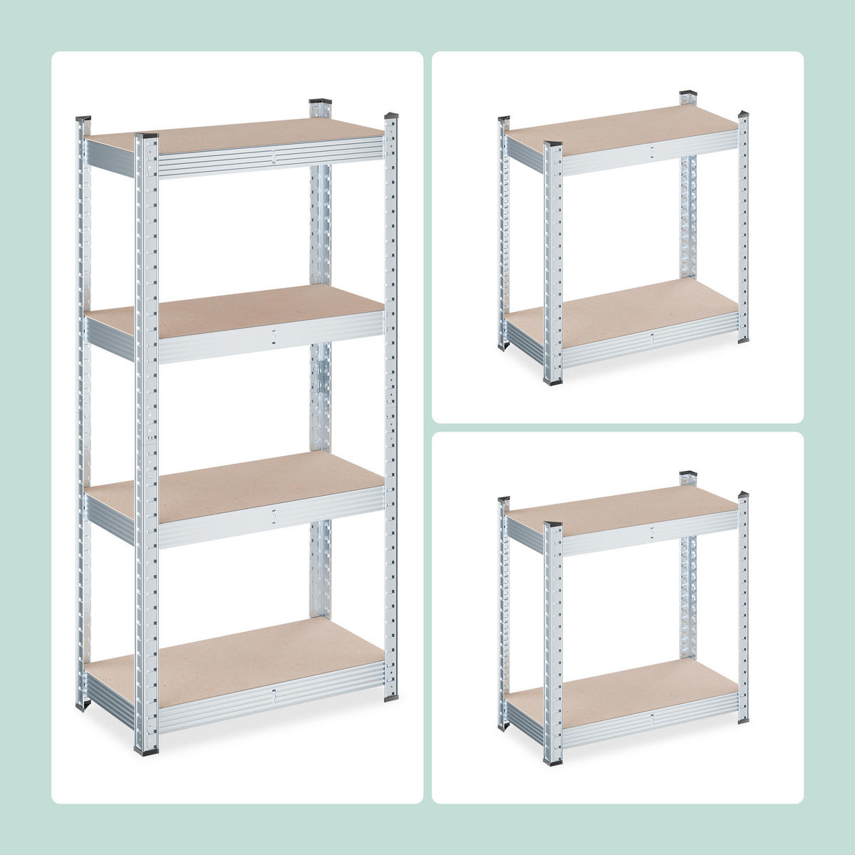 SCHWERLASTREGAL - Hellbraun/Alufarben, Holzwerkstoff/Kunststoff (60/120/30cm) - Relaxdays
