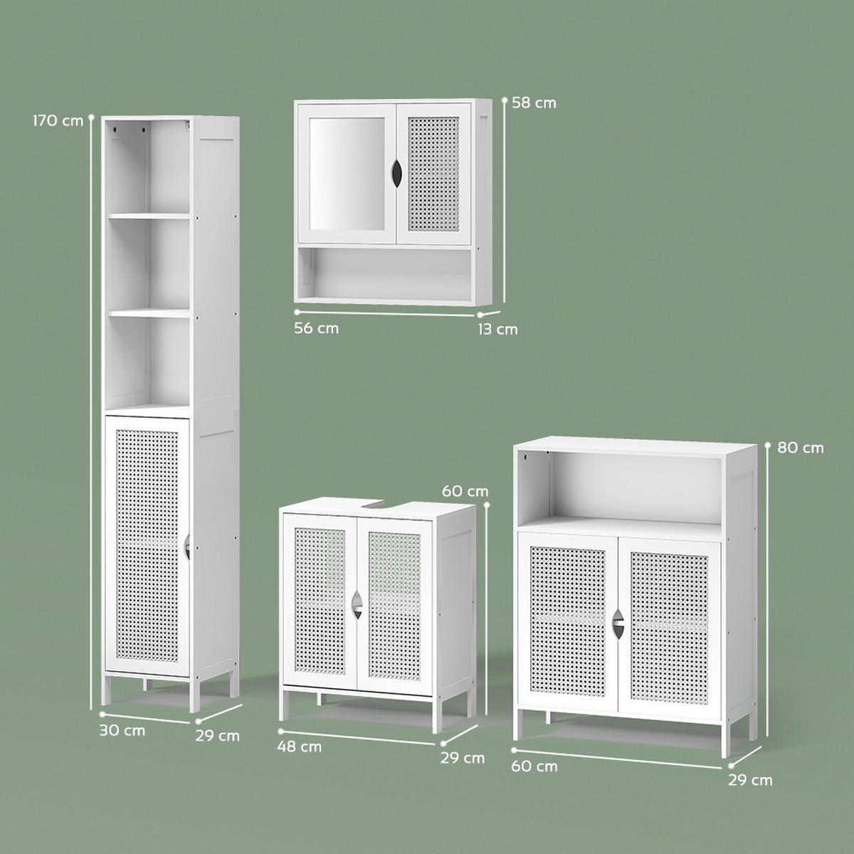 BADMÖBEL-SET Mincio, Weiß, 4-teilig - Weiß, Holzwerkstoff (50/60/29cm) - Livinity®