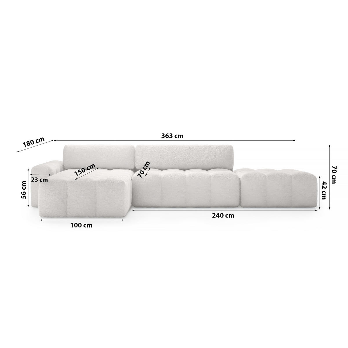 ECKSOFA mit Schlaffunktion Liptitz La, Hellgrau - Hellgrau, Textil (100/363cm) - Fedve