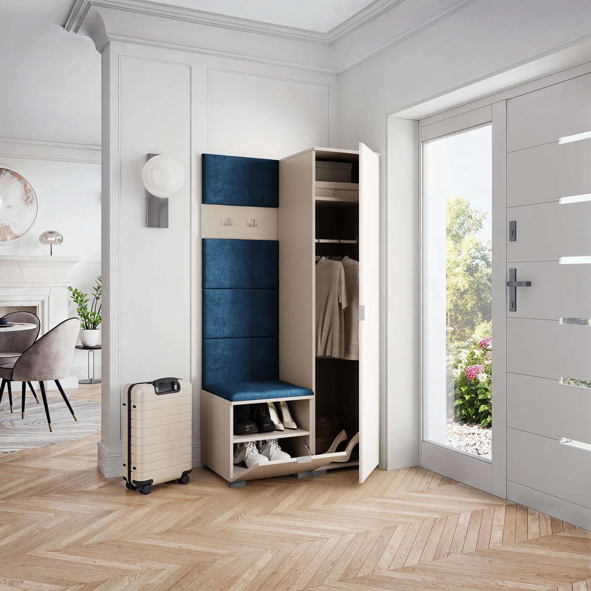 GARDEROBENSCHRANK LORI 95/181/51 cm Modern Garderobe-Set Kaschmir - Kaschmir/Blau, Holzwerkstoff (95/181/51cm) - MASSENO