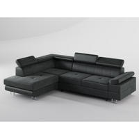 ECKSOFA CAROLINE Links Dunkelgrau Velours-Stoff mit Schlaffunktion und Bettkasten - Chromfarben/Dunkelgrau, Textil (253/190cm) - Barchello