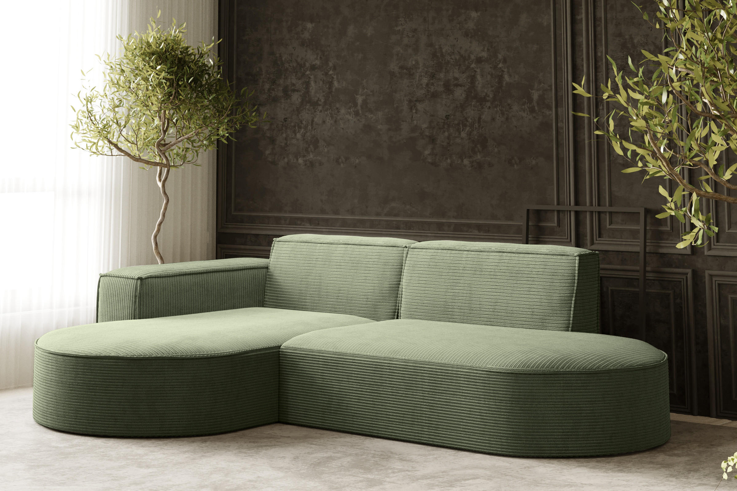 ECKSOFA Modena Studio, Cord Stoff Hellgrün Links - Hellgrün, Holzwerkstoff/Textil (165/236cm) - Kaiser Möbel
