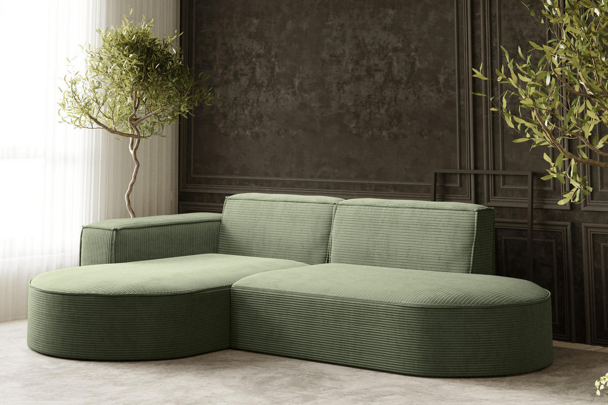 ECKSOFA Modena Studio, Cord Stoff Hellgrün Links - Hellgrün, Holzwerkstoff/Textil (165/236cm) - Kaiser Möbel