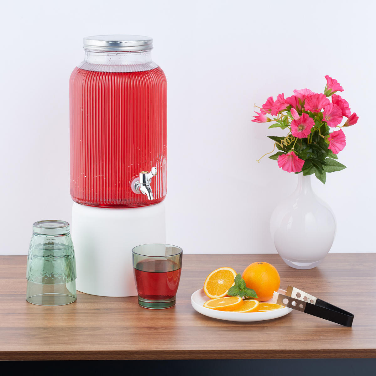GETRÄNKESPENDER - Transparent, Glas/Kunststoff (4L) - Relaxdays