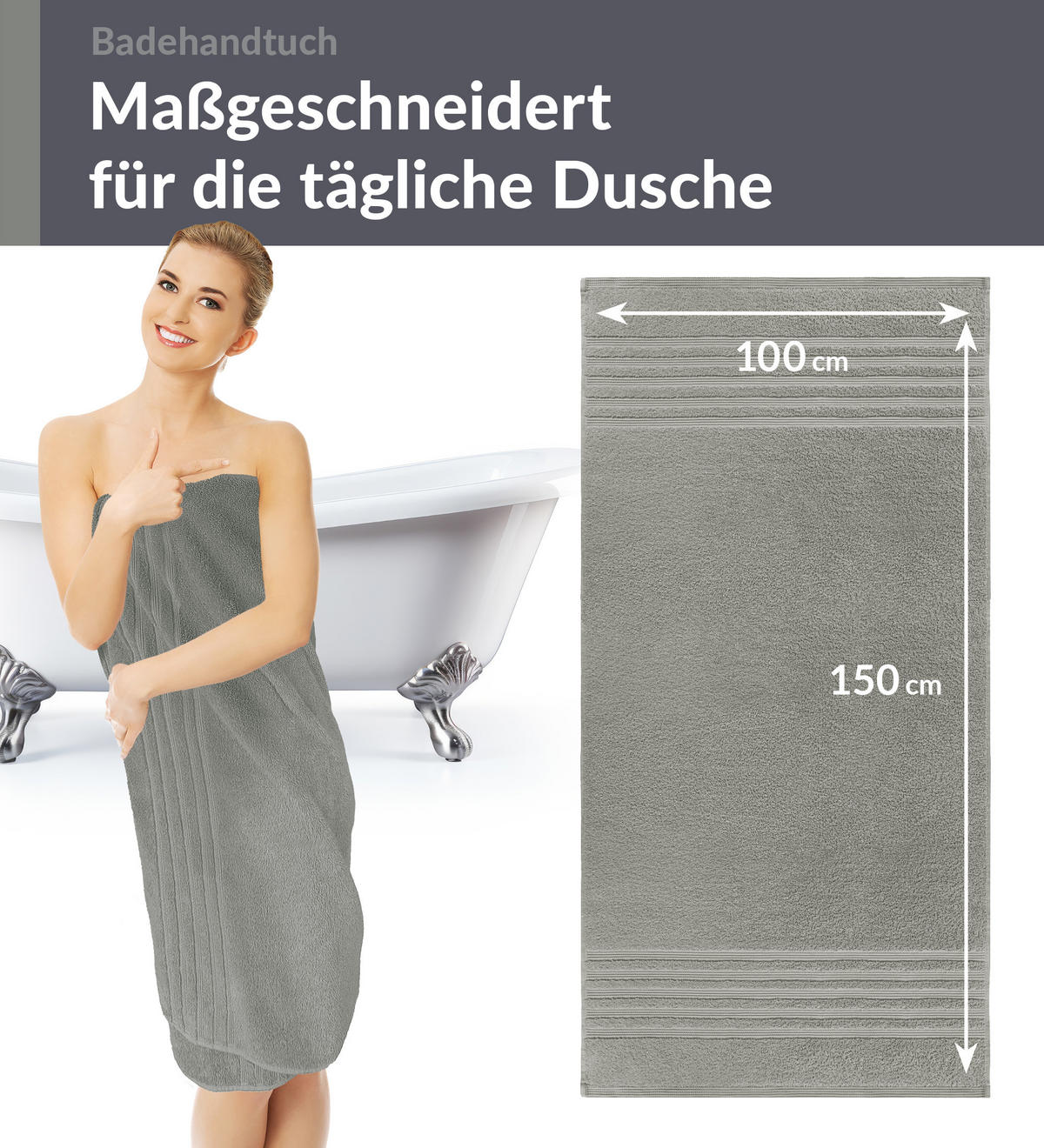 BADETUCH London Stein Grau 2er Set 100x150 - Grau, Textil (100/150cm) - Lashuma