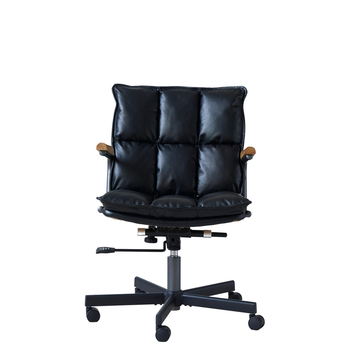 BÜROSTUHL in Schwarz 46x65x72 cm aus Leder und Metall mit Rollen und Holzarmlehnen - Schwarz, Leder (65/72/46cm) - IVMEU