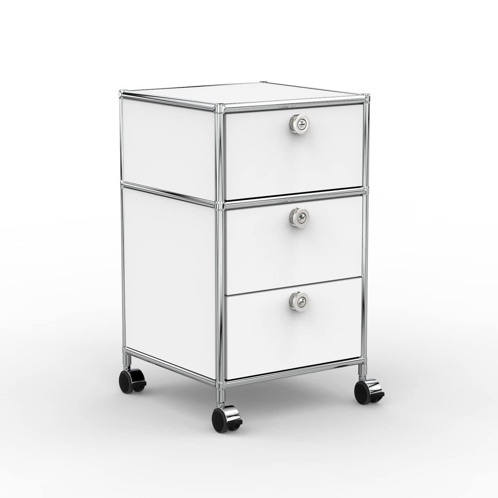 BÜRO-ROLLCONTAINER, Metall, 40 cm, 1 Schublade + 1 Doppelschublade, Weiß - Chromfarben/Silberfarben, Metall (40/68.2/39.7cm) - Versee