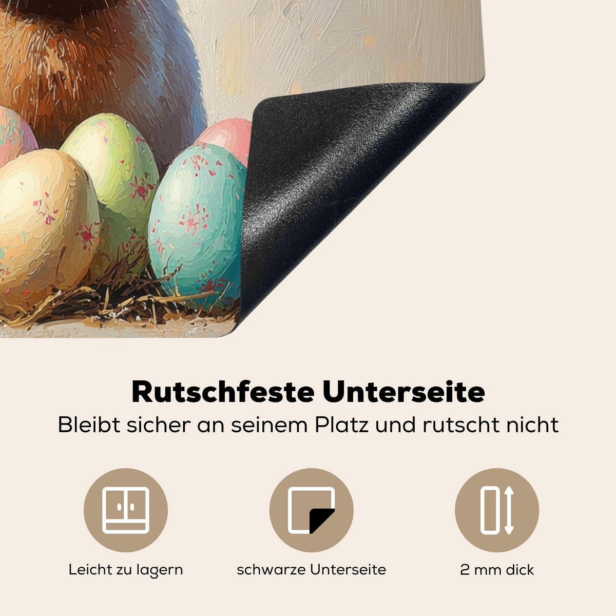 HERDABDECKPLATTE Osterhase - Pastell - Eier Abdeckung Ceranfeld 57.6x51.6 cm - Beige, Kunststoff (57.6/51.6/0.2cm) - MuchoWow