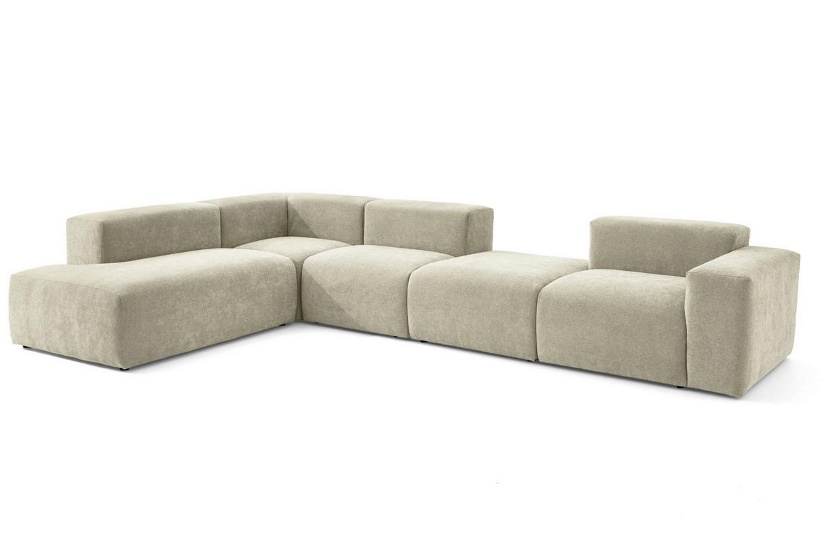 5-SITZER modulares Ecksofa HEAVEN SET 5 Links, Breite 380 cm Webstoff Olivgrün - Schwarz/Olivgrün, Holz/Kunststoff (380/245cm) - Muffo