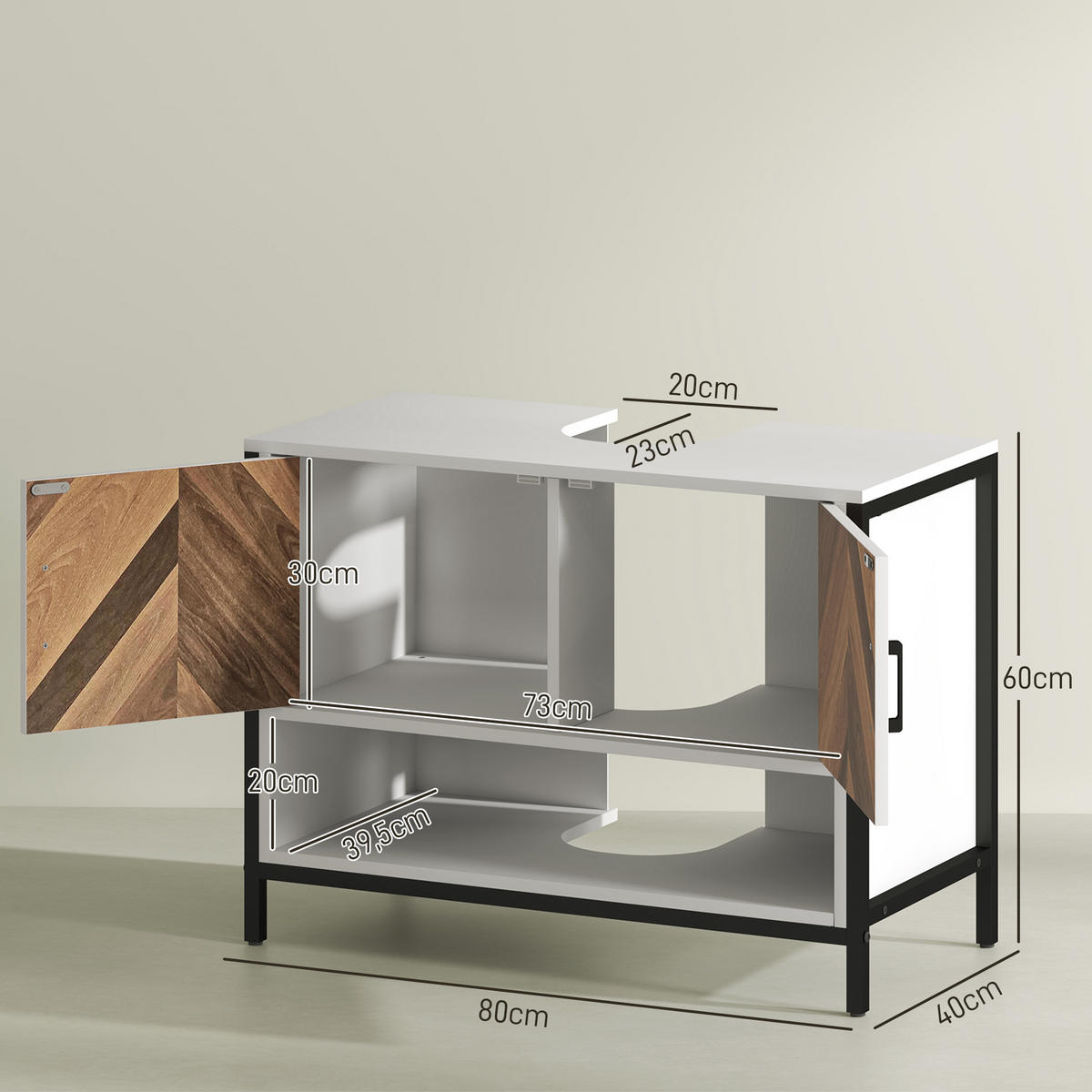 HÄNGESCHRANK Sahne und Walnuss 1 Stück - Beige, Metall (80/60/40cm) - GiPP
