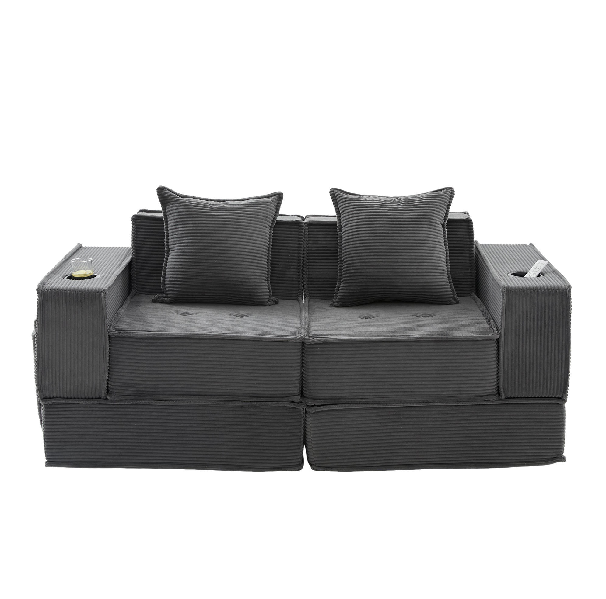 2-SITZER-SOFA 162/78/66 cm dunkelgrau aus Cord mit 2 Kissen - Dunkelgrau, Textil (78/66/162cm) - OKWISH
