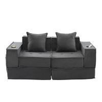 PUFOVÉ sofa 162/78/66 cm tmavě šedá z manšestru s bočními kapsami a dvěma polštáři - tmavě šedá, textil (78/66/162cm) - OKWISH