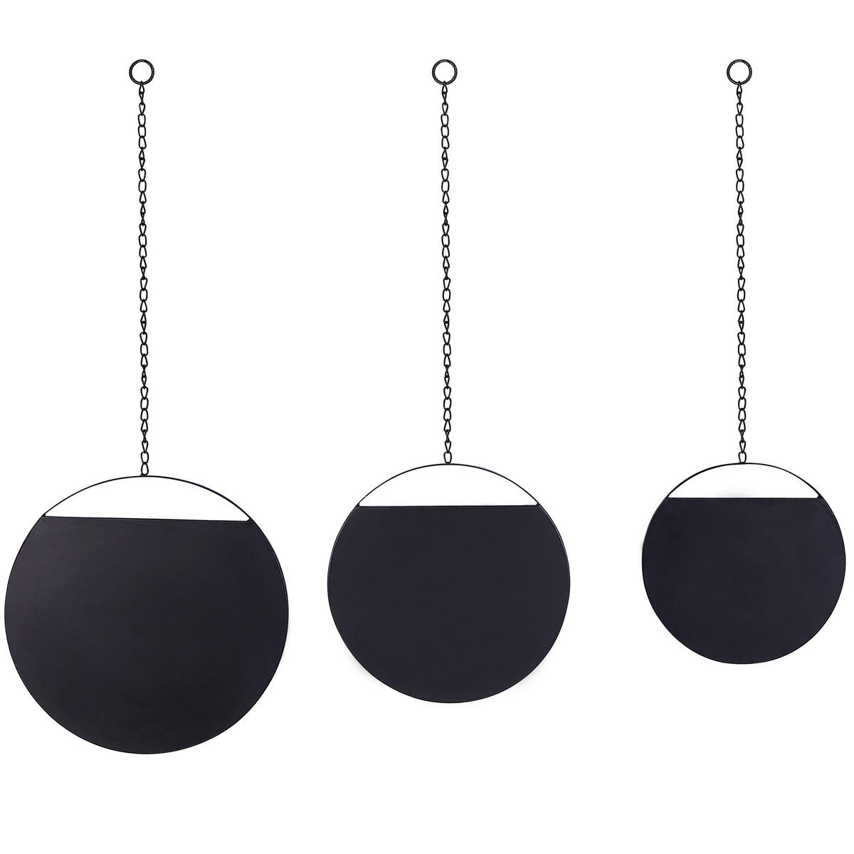WANDSPIEGEL schwarz 24/29/33 cm 3er Set Odos - Schwarz, Metall (33/80/1cm) - Beliani