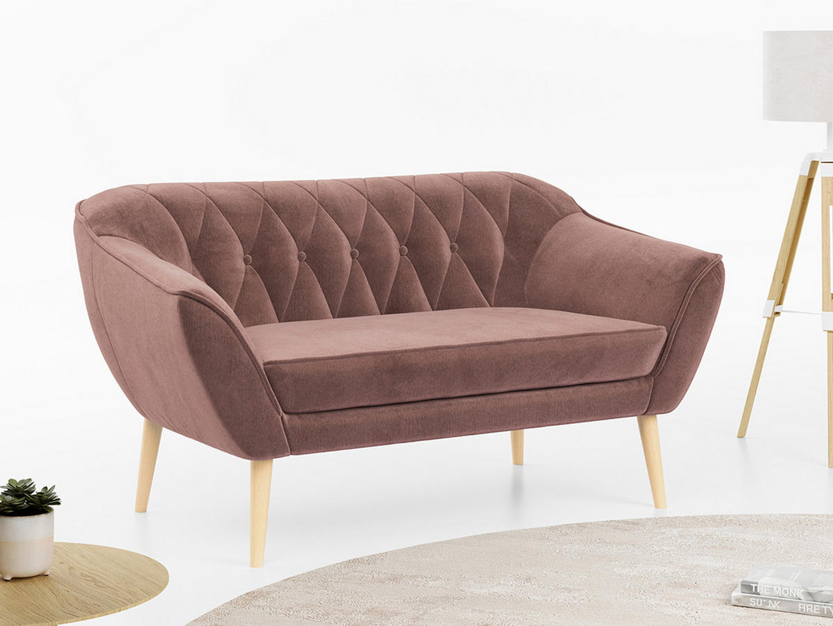SOFA Pirs 2 Sitzer Velvet Rosa - Rosa/Braun, Holz/Textil (140/75/74cm) - MKS