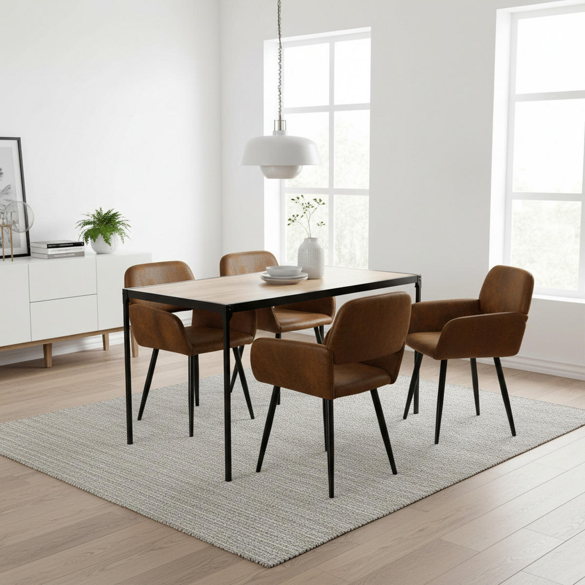 ESSZIMMER SET – 1 Tisch + 4 Stühle – Holzoptik & Wildleder - Braun, Holzwerkstoff/Metall (120/75/80cm) - Urban Meuble