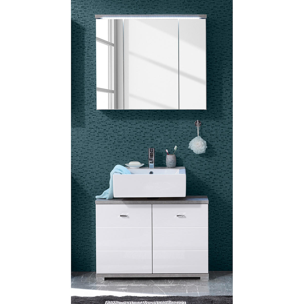 WASCHBECKENUNTERSCHRANK - Weiß Hochglanz/Grau, Holzwerkstoff (60/57/30cm) - home24