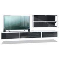 WOHNWAND Lana Fronten in Schwarz Hochglanz - Schwarz Hochglanz, Holzwerkstoff (260/150/37cm) - Vladon