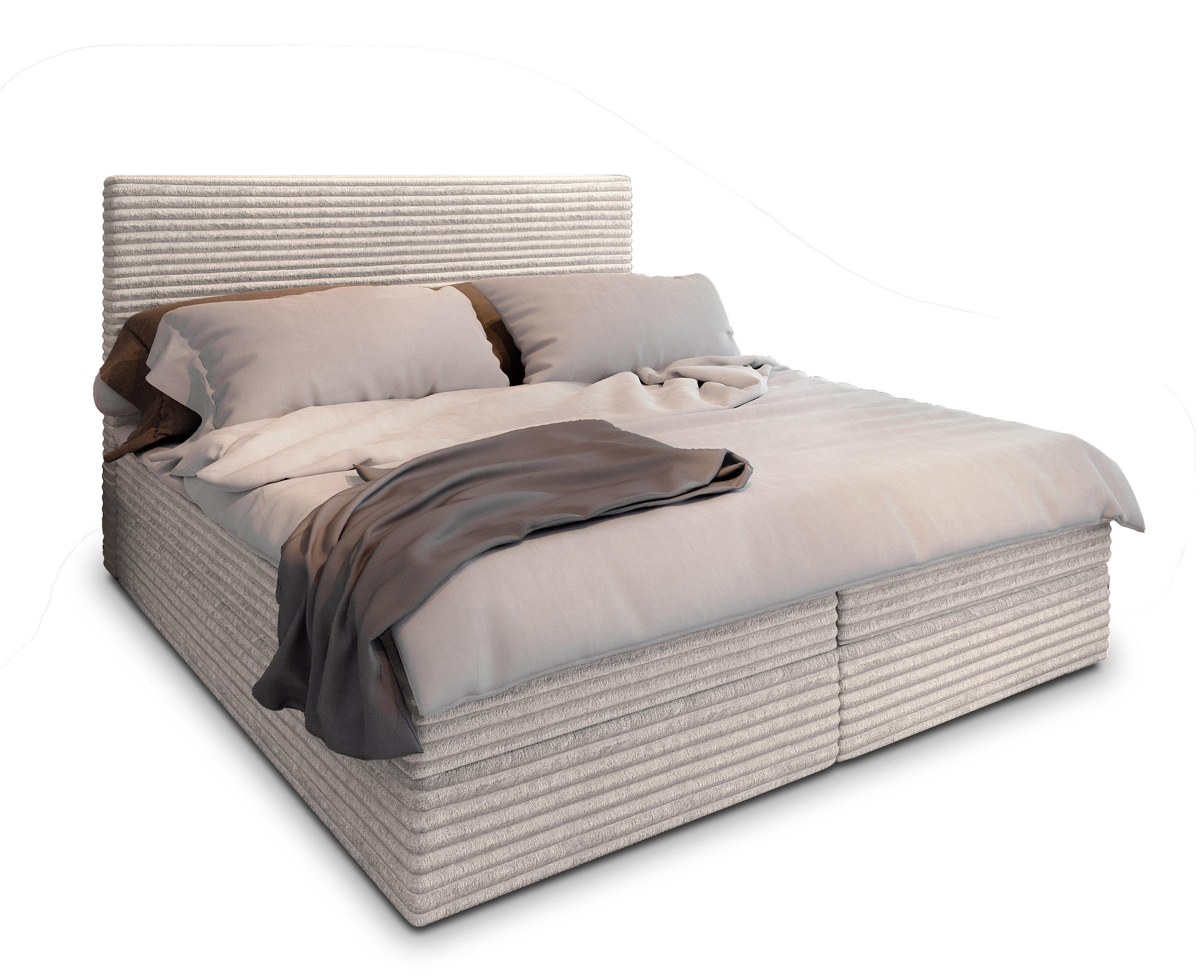 BOXBETT PISA 160x200 cm mit Matratze und Topper - Creme - Creme, Holz (160/200cm) - MASSENO