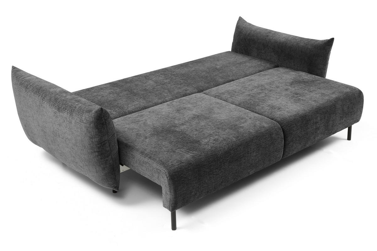 SOFA ADEL - Schlaffunktion Und Bettkasten, Wellenfederung, PUR-Schaum, Schwarze Metallfüße lose Rückenkissen, freistehend, 240x108x75 cm Graphite - Graphitfarben, Holz/Textil (240/75/108cm) - DomoHome