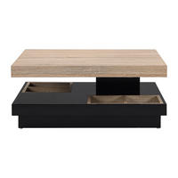 COUCHTISCH - 80 cm x 80 cm - Holz, Platte - Schwarz, Naturfarben Hell - FAUSTO - Schwarz/Naturfarben, Holz (80/80/34cm) - Vente-Unique