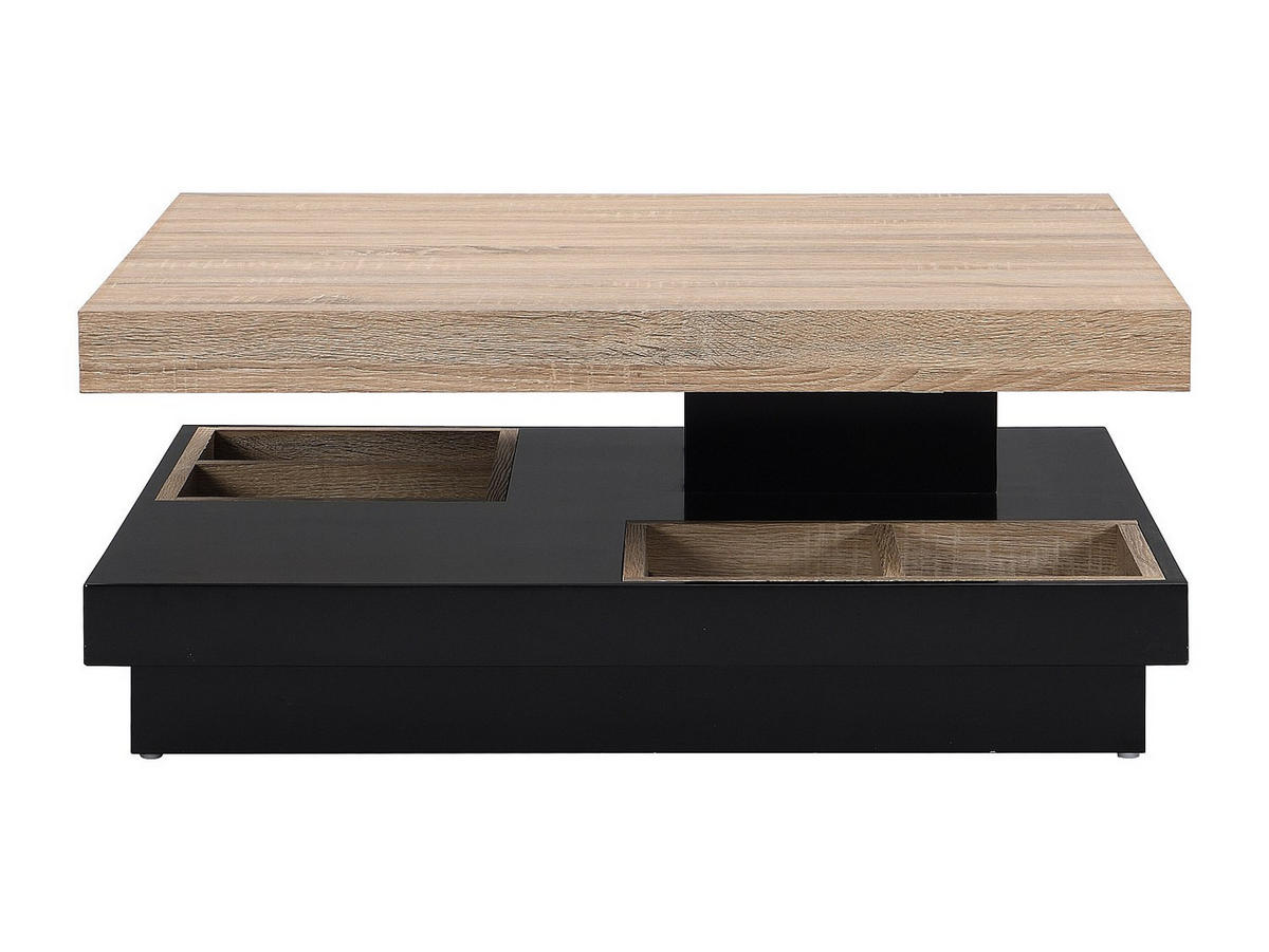 COUCHTISCH mit drehbarer Tischplatte - MDF - Schwarz lackiert & Naturfarben - FAUSTO - Schwarz, Holz (80/80/34cm) - Vente-Unique