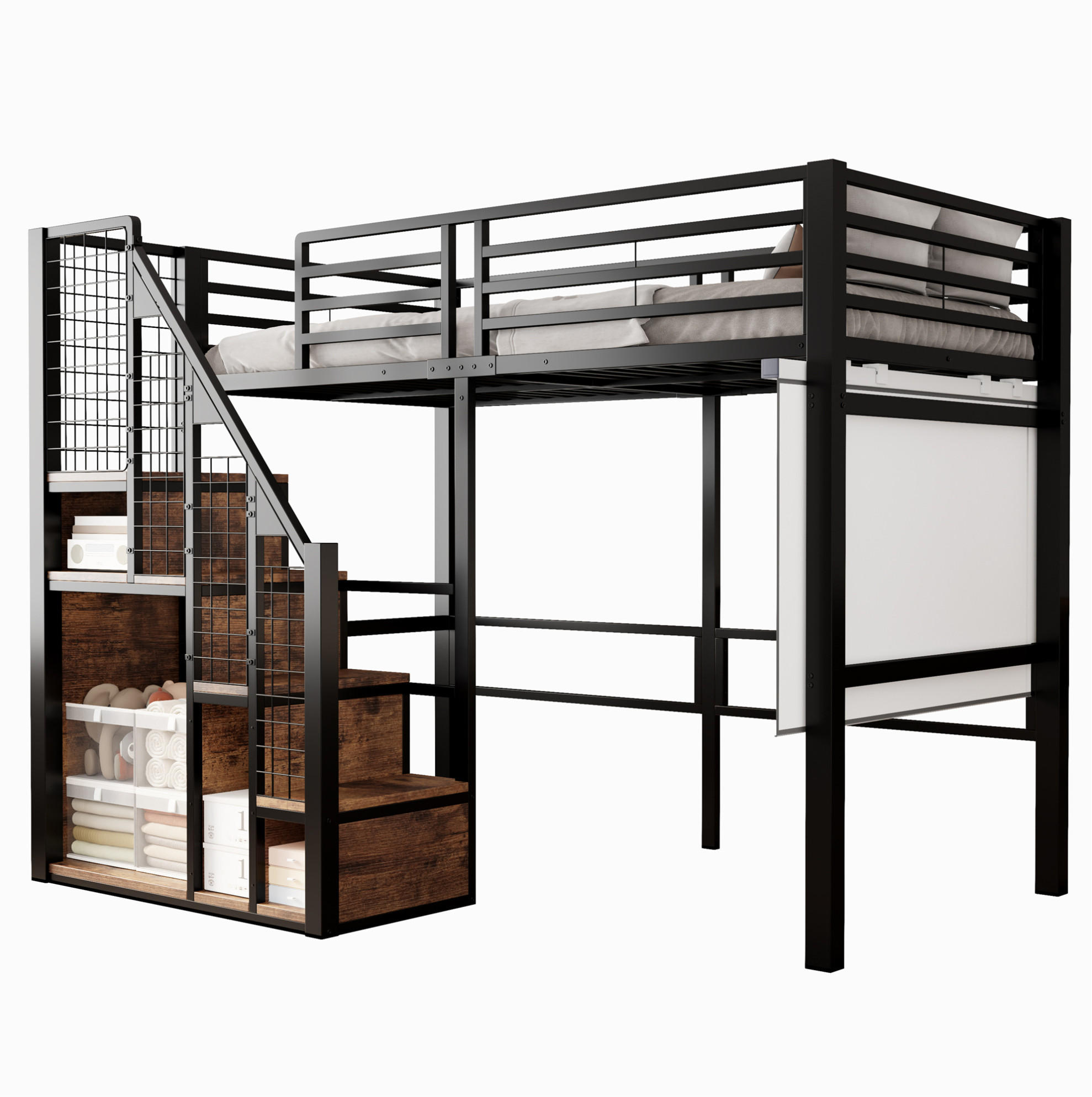HOCHBETT 90/200 cm in Schwarz mit Stauraum und Treppe - Schwarz, Metall (90/200cm) - Flora Grace