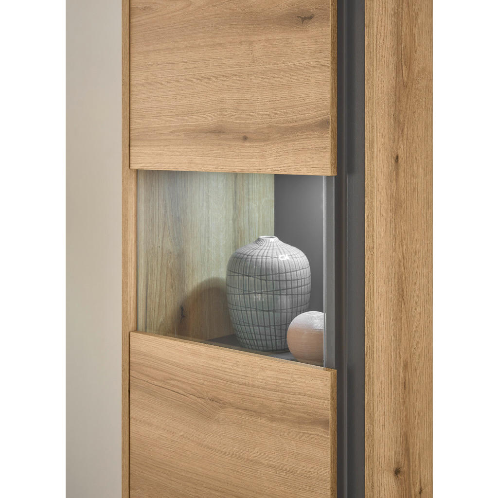 Thumbnail - Furn.Design Vitrine, Eiche, Grau, Holzwerkstoff, Nachbildung,Eiche, Holz Optik, 3 Fächer, 50x155x40 cm, FSC Mix, Wohnzim...