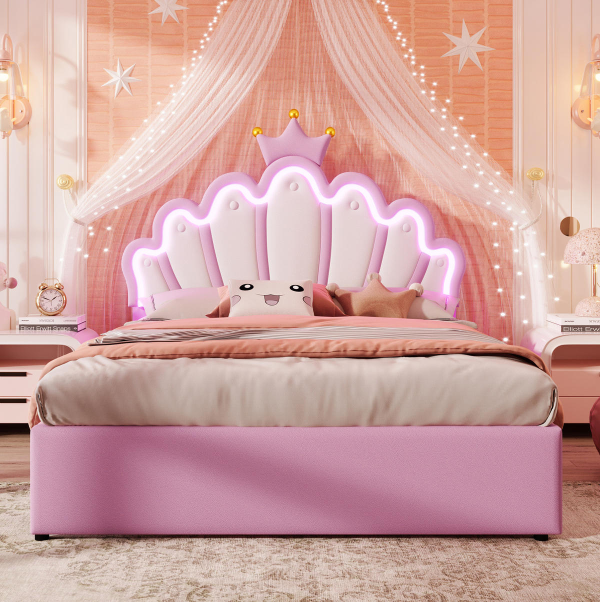 POLSTERBETT mit 2 Schubladen und Lichtleiste 140x200 cm PU Rosa - Pink, Holz (140/200cm) - Meubliv