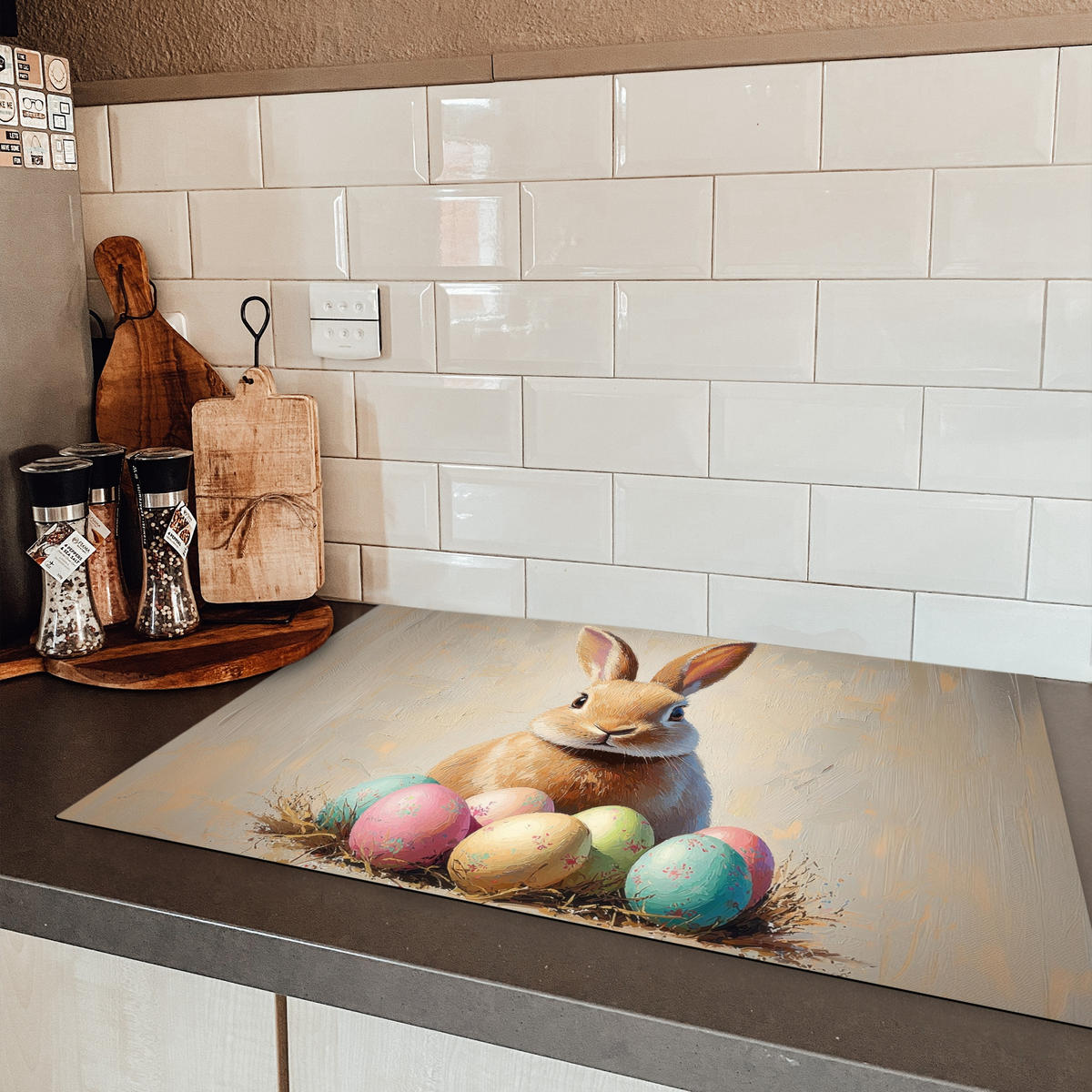 HERDABDECKPLATTE Osterhase - Pastell - Eier Ceranfeldabdeckung 78x52 cm - Beige, Kunststoff (78/52/0.2cm) - MuchoWow