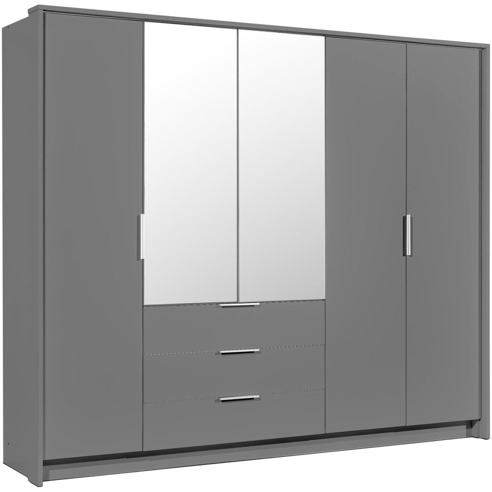 DREHTÜRENSCHRANK Timo mit 5 Türen und Spiegel, 255 cm, Graphit - Graphitfarben, Holzwerkstoff (255/217/65cm) - Beautysofa