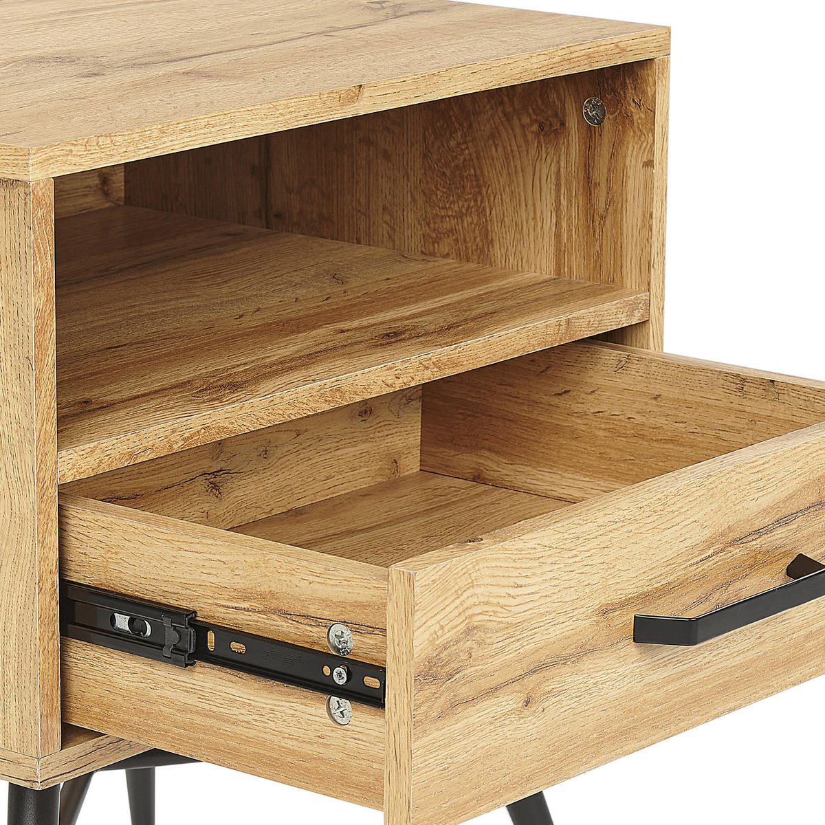 NACHTTISCH heller Holzfarbton/schwarz 1 Schublade 40/40 cm Lubock - Hellbraun/Schwarz, Holzwerkstoff (50/55/40cm) - Beliani
