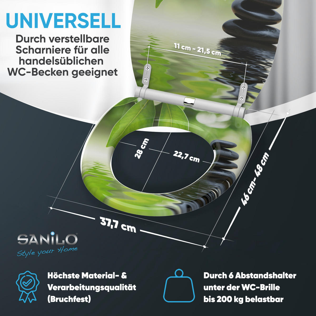 WC-SITZ mit Absenkautomatik & Top Fix Harmony - Grün, Holzwerkstoff (37.7/5.5/48cm) - Sanilo