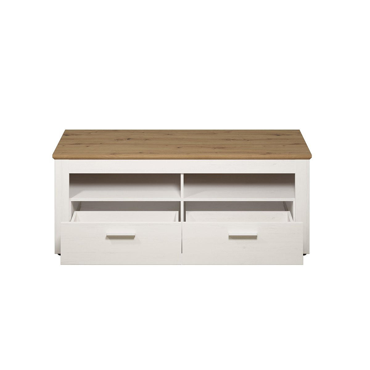 TV-MÖBEL 2 Schubladen und 2 Fächer, helles Holzdekor und Weiß, L148 cm - Shade - Weiß, Holzwerkstoff (45/59/148cm) - Calicosy