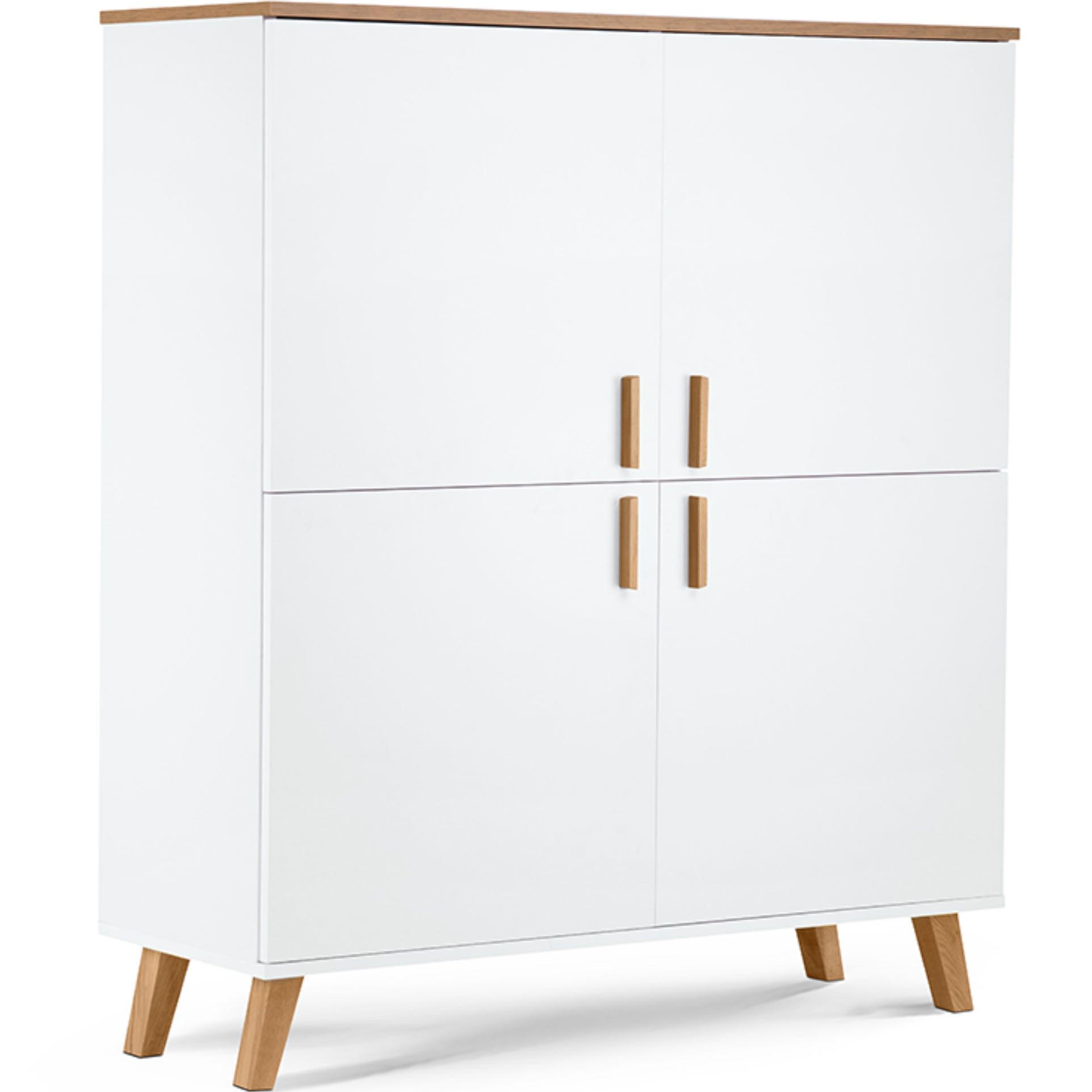 TÜRKOMMODE FRISK 6 Einlegeböden und 4 Türen, weiß - Eichefarben/Weiß, Eichenholz/Holzwerkstoff (107/134/40cm) - KONSIMO®